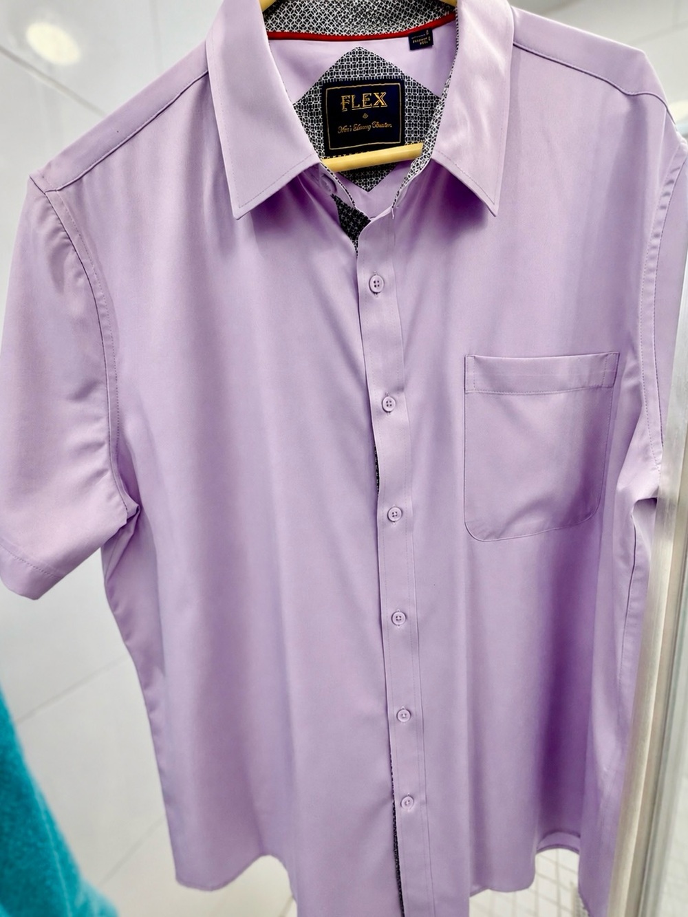 Flex Men’s Lavender Button Down Shirt Large Short Sleeve Design in Italy - Picture 4 of 11